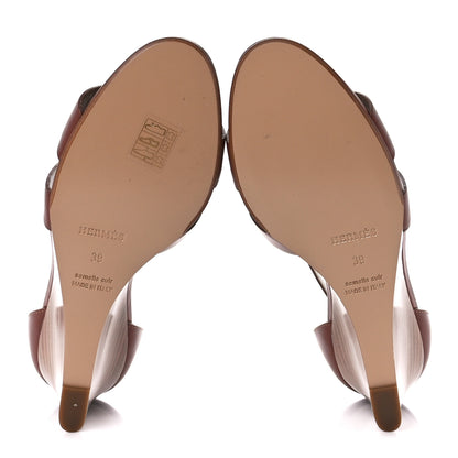 Hermes Calfskin Legend Wedge Sandals 39 Gold 5 of 9