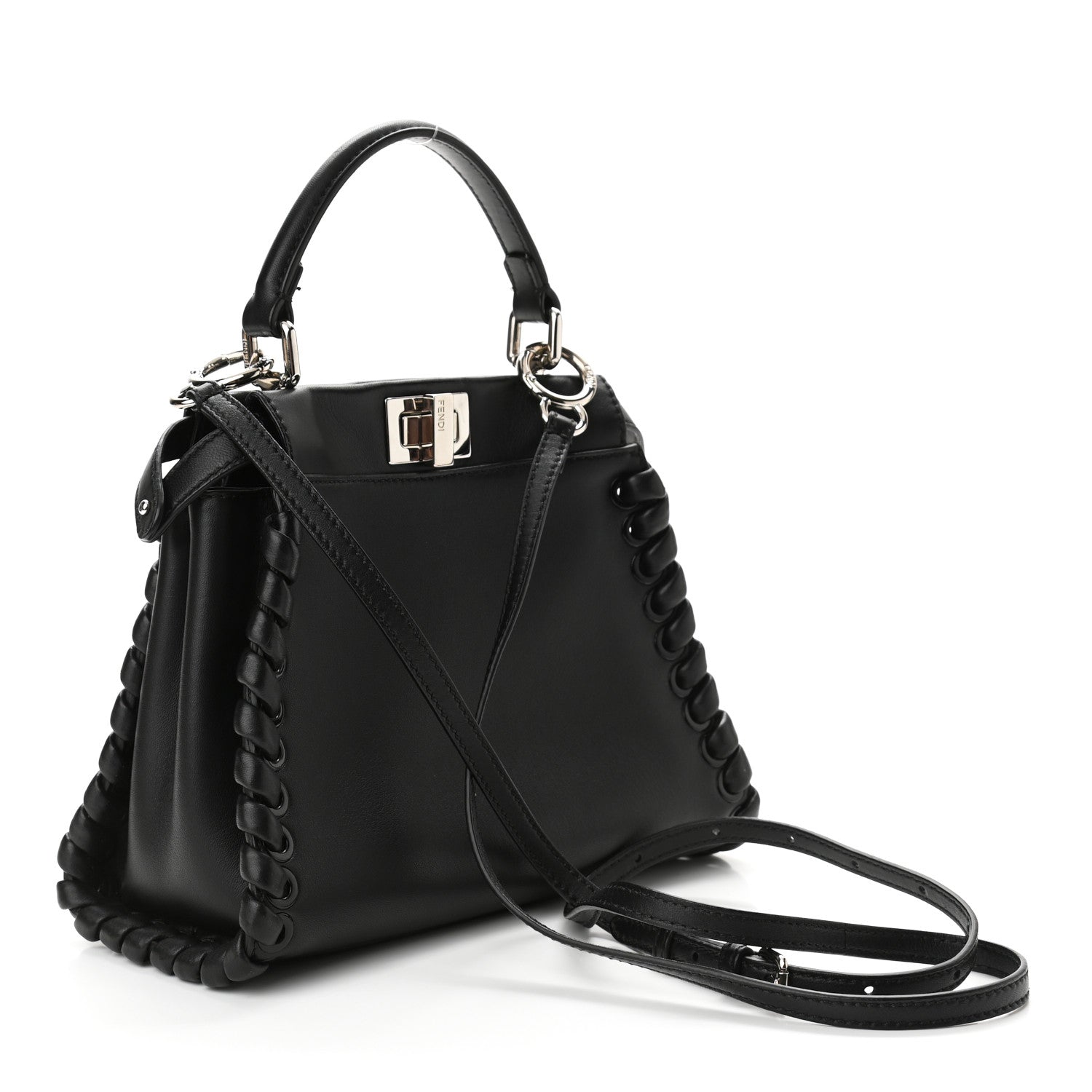 Fendi Nappa Lace Up Mini Peekaboo Iconic Satchel Black 3 of 11