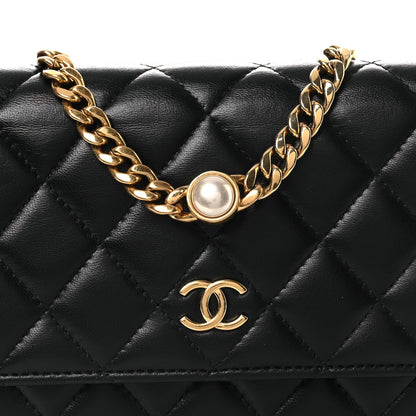 Chanel Lambskin Quilted CC Pearl Enamel Clutch on Chain WOC Black 9 of 13