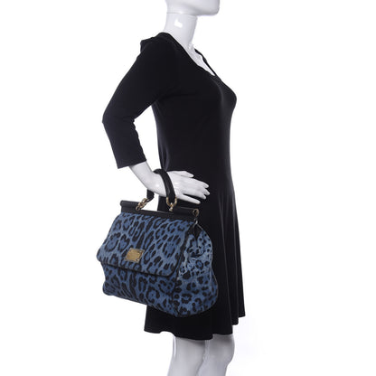 Dolce & Gabbana Denim Leopard Print Medium Miss Sicily Satchel Blue 2 of 8