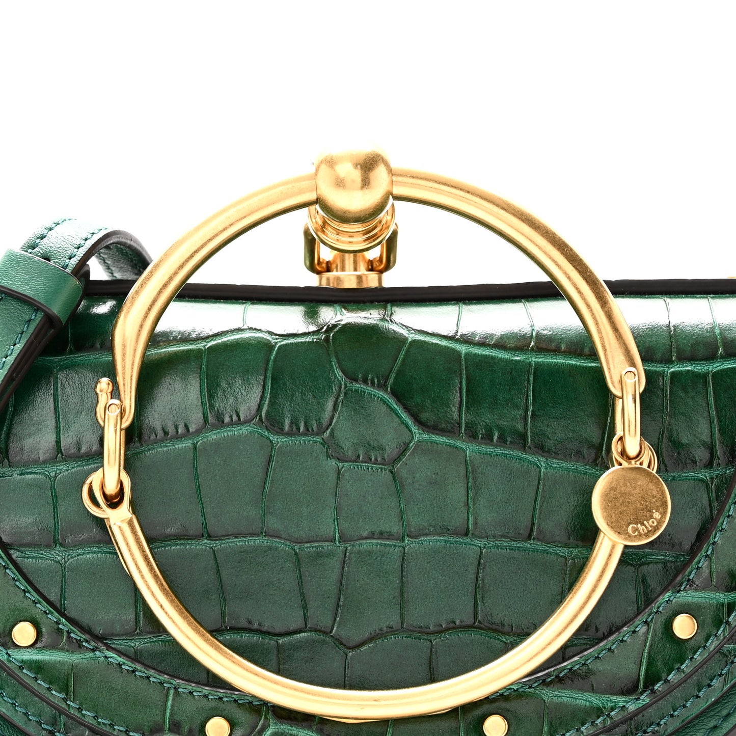 Calfskin Crocodile Embossed Small Nile Bracelet Minaudiere Bag Woodsy Green