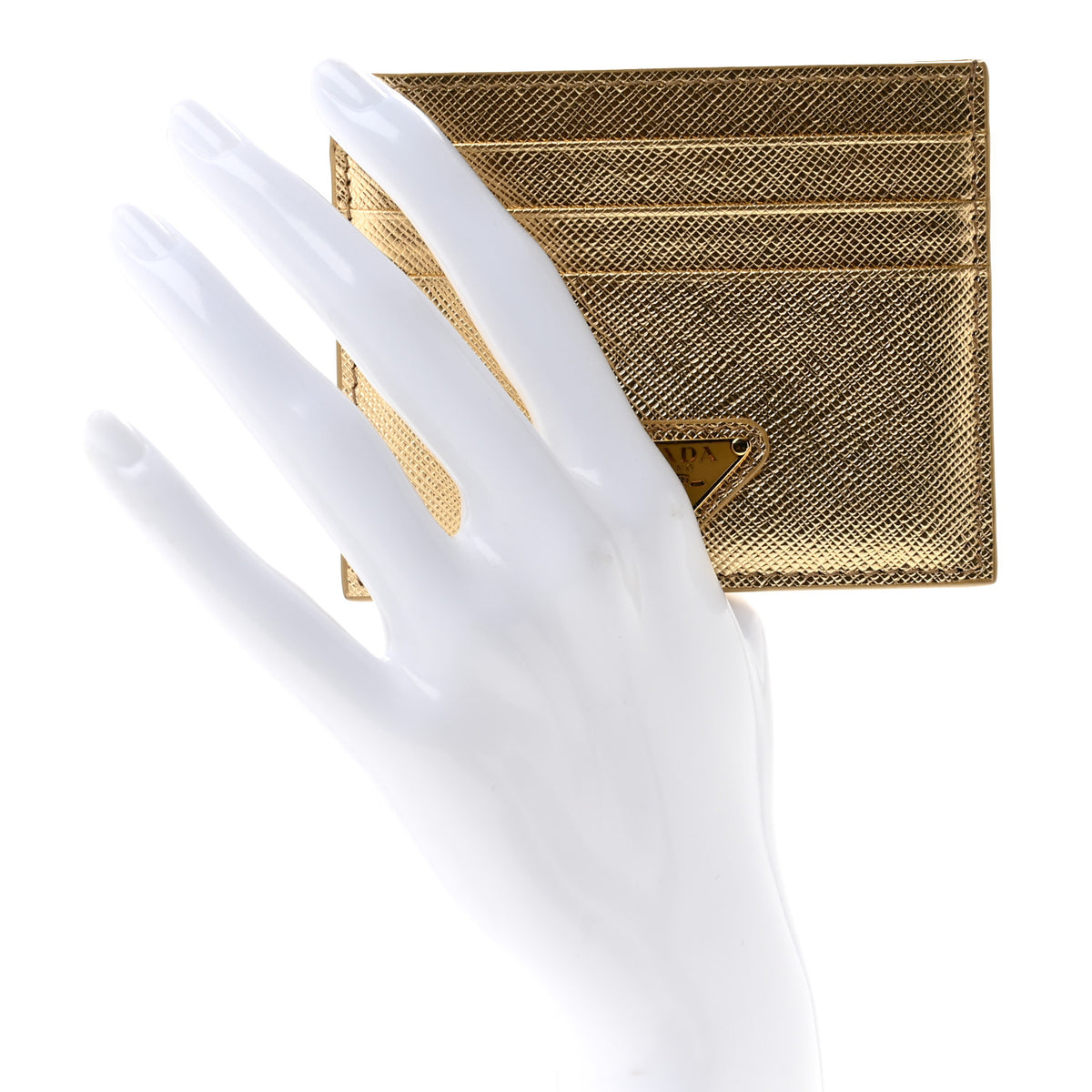 Metallic Saffiano Triangle Card Holder Platino
