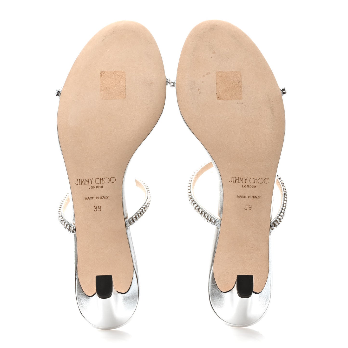 Metallic Calfskin Crystal Brea 65 Sandals 39 Silver