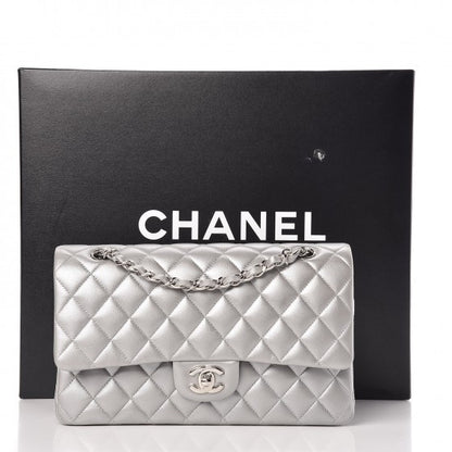 Chanel Metallic Lambskin Quilted Medium Double Flap Silver 10 of 10