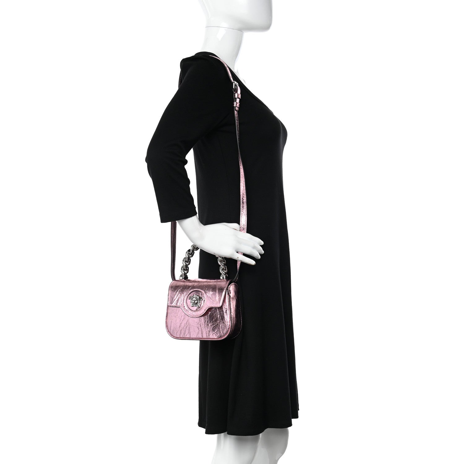 Versace Metallic Crackled Lambskin Mini La Medusa Bag Pink 2 of 11