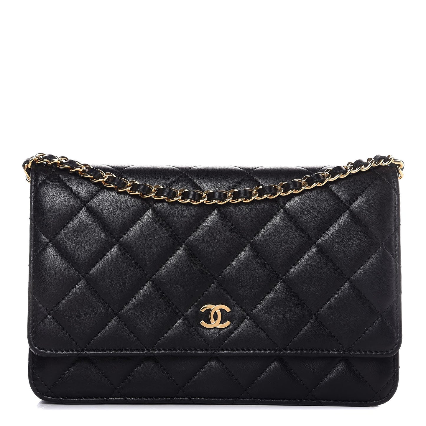Lambskin Quilted Wallet On Chain WOC Black