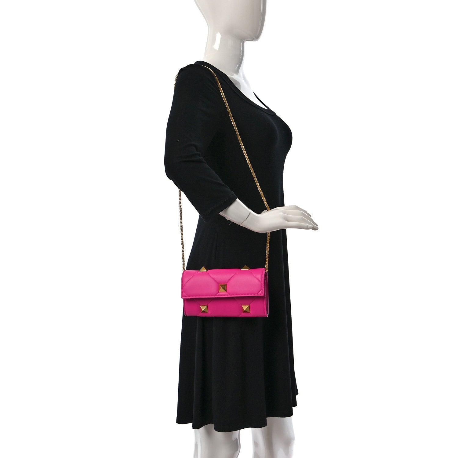 Valentino Garavani Nappa Roman Stud Wallet On Chain Pink PP 3 of 9