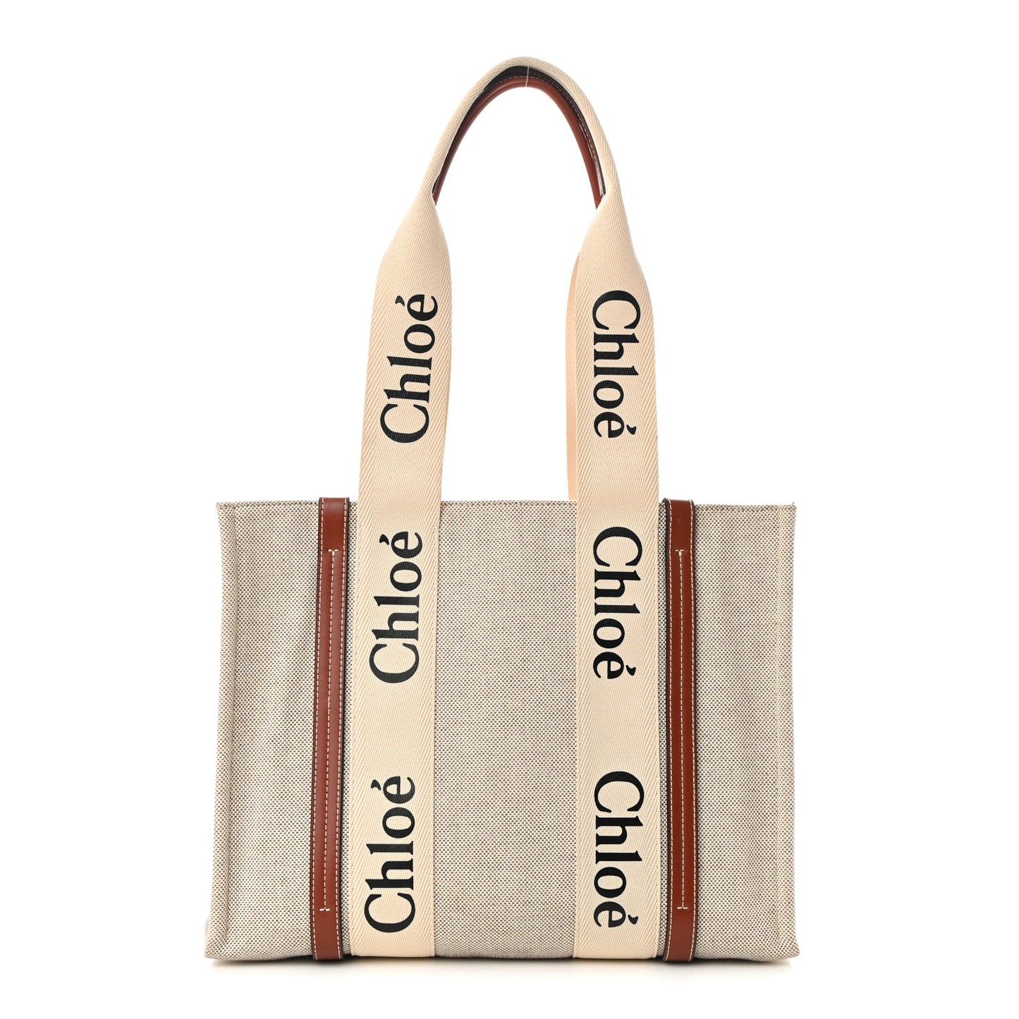 Cotton Calfskin Medium Woody Ribbon Tote White Brown
