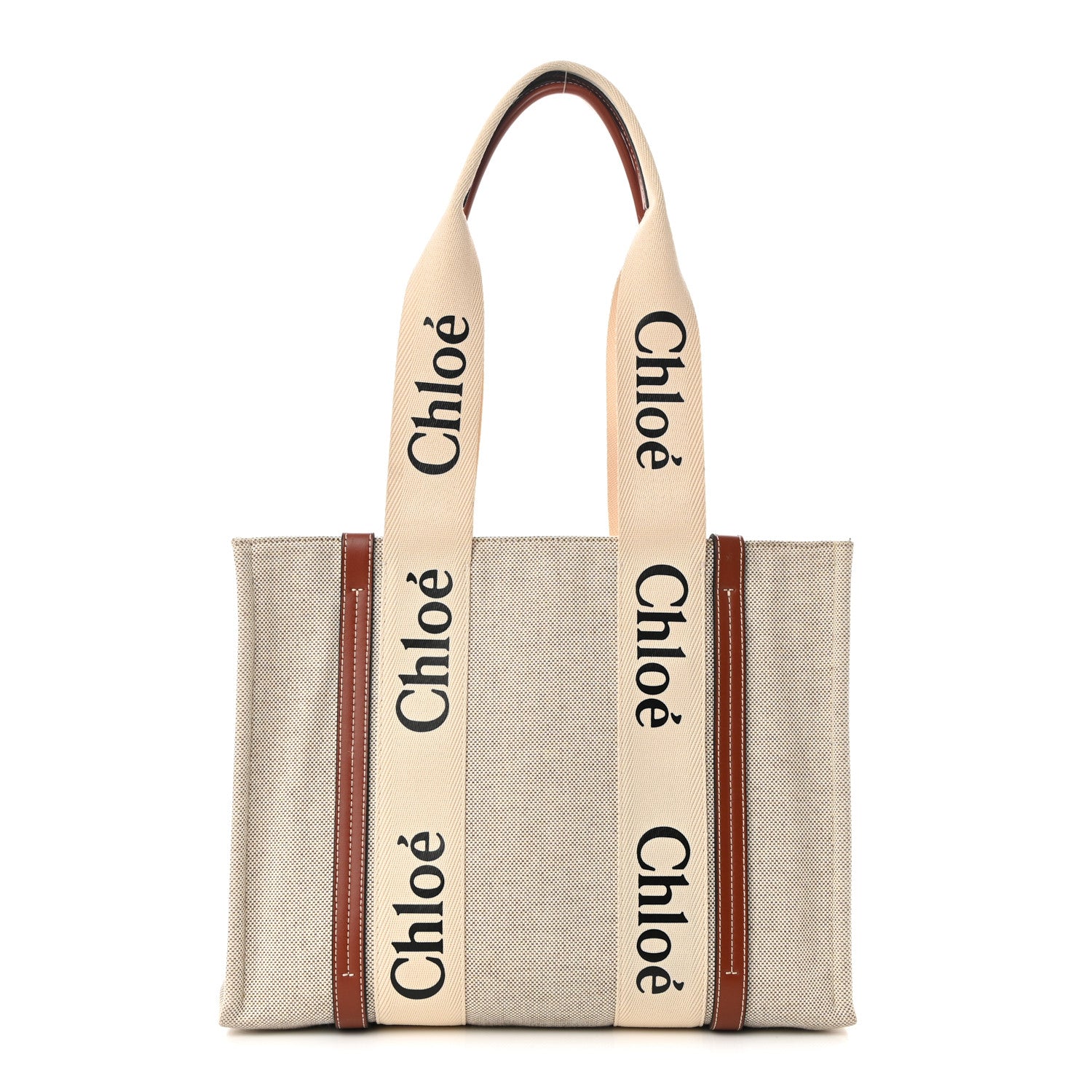 Chloe Cotton Calfskin Medium Woody Ribbon Tote White Brown 1 of 9