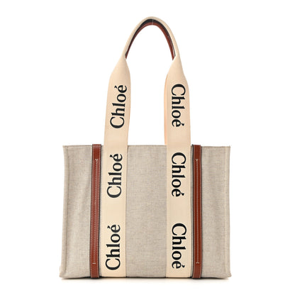 Chloe Cotton Calfskin Medium Woody Ribbon Tote White Brown 1 of 9