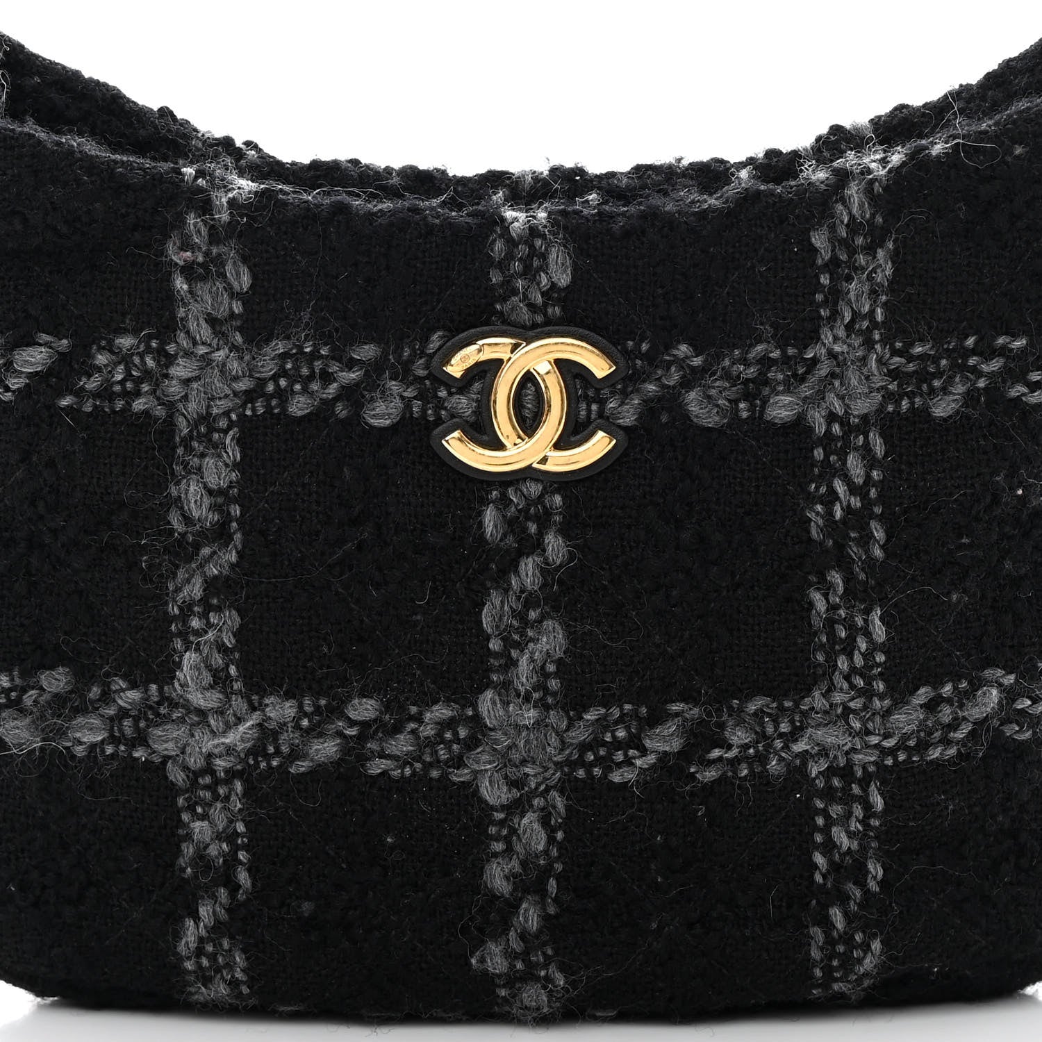Chanel Cashmere Tweed Quilted CC Links Hobo Black Grey 8 of 12