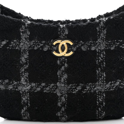 Chanel Cashmere Tweed Quilted CC Links Hobo Black Grey 8 of 12