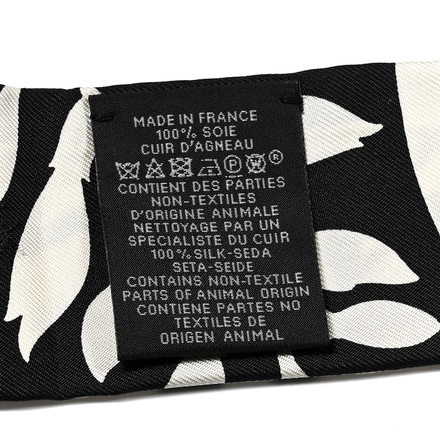 Silk Calfskin Bouquet Final Fringed Twilly Creme Black