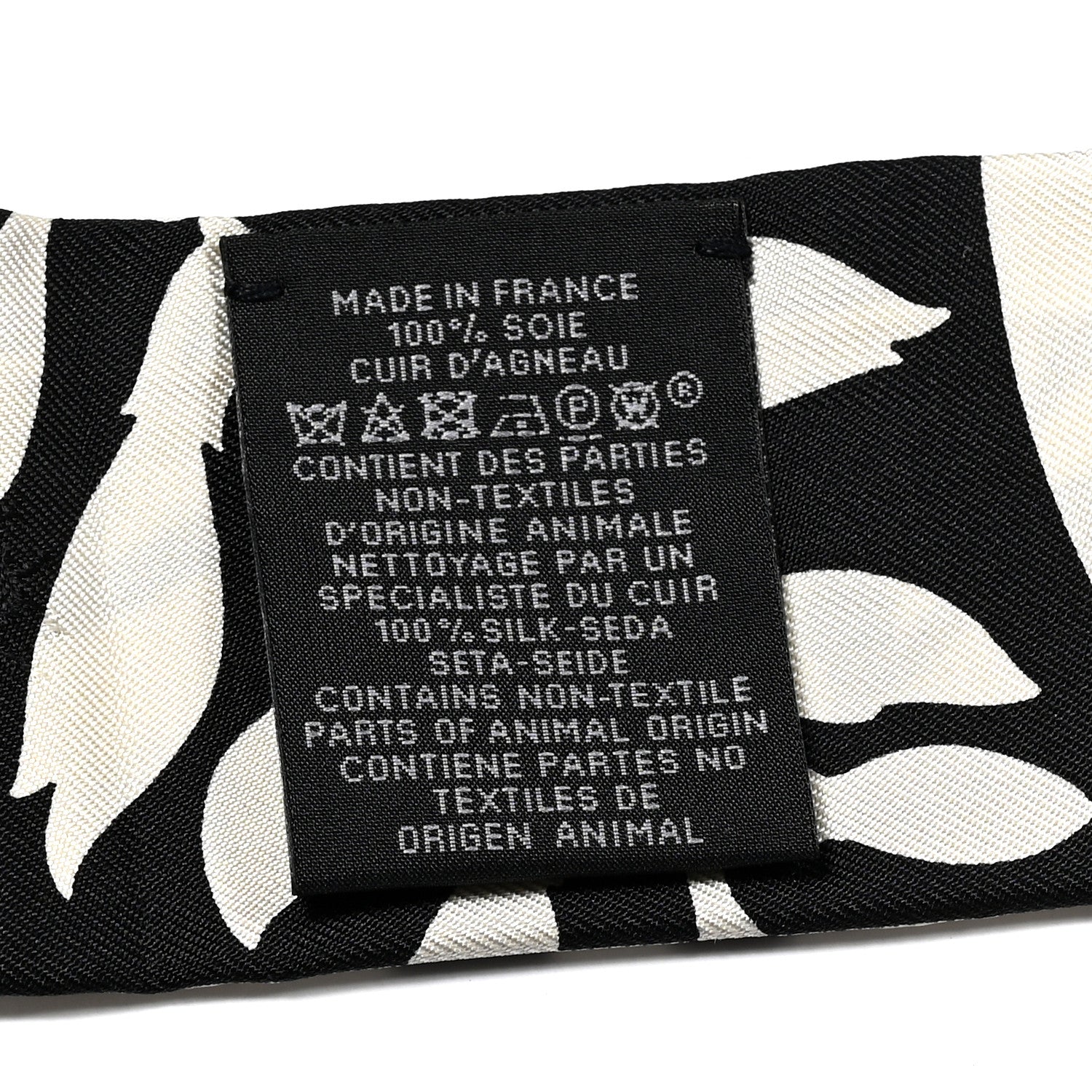 Hermes Silk Calfskin Bouquet Final Fringed Twilly Creme Black 3 of 4