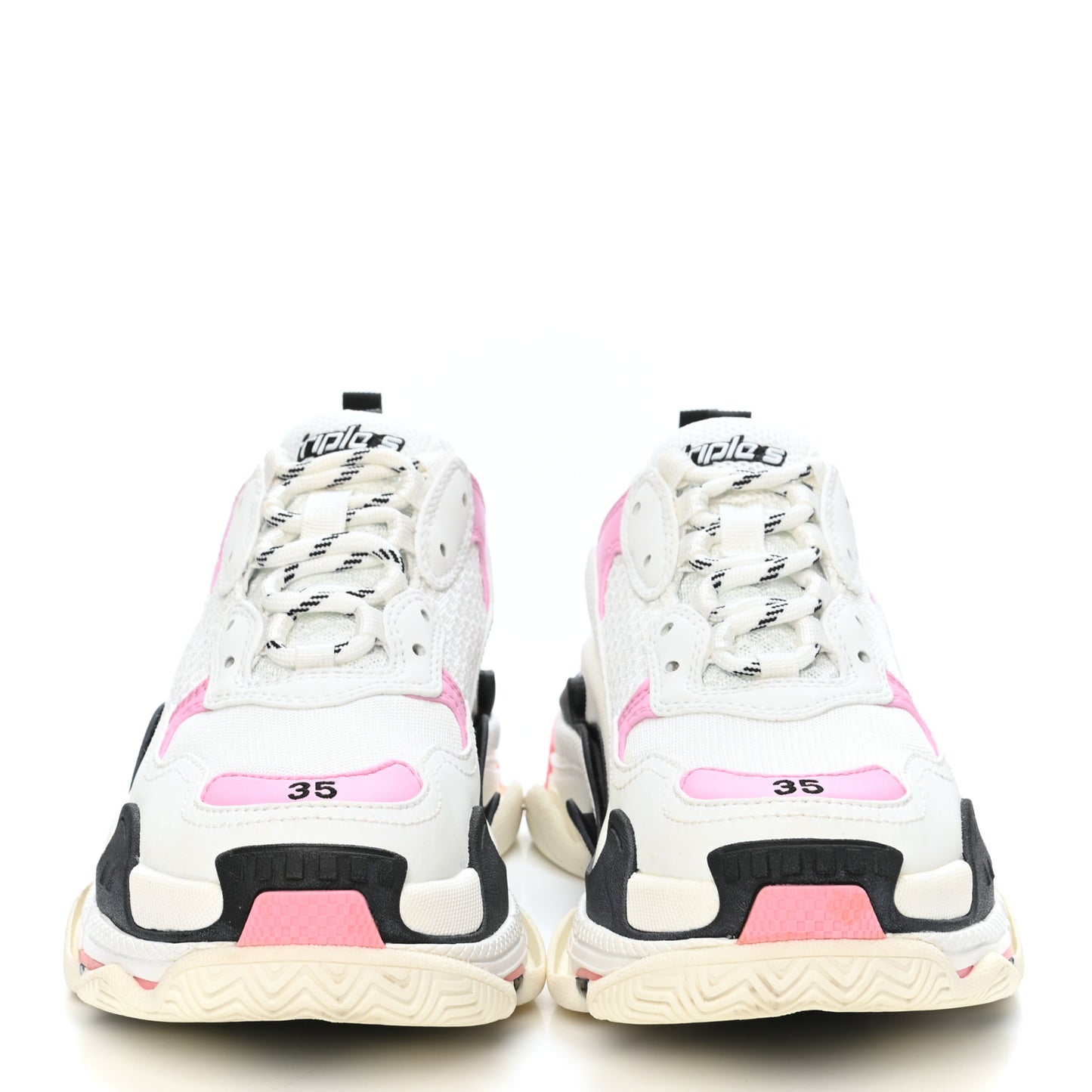 Fabric Mesh Washed Effect Womens Triple S Sneakers 35 Pink White Black