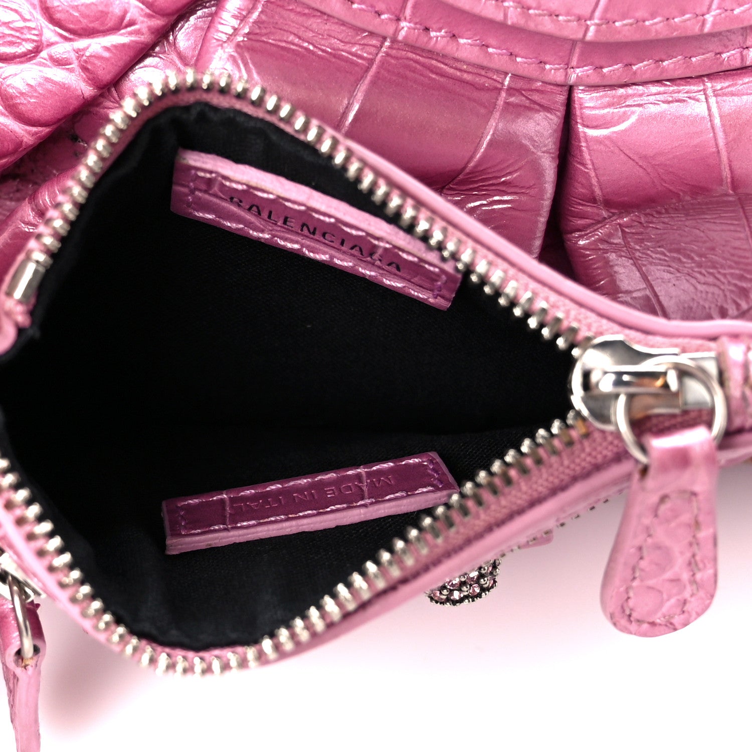 Balenciaga Metallic Extra Supple Calfskin Crystal Crocodile Embossed Small Le Cagole Shoulder Bag Pink 9 of 14