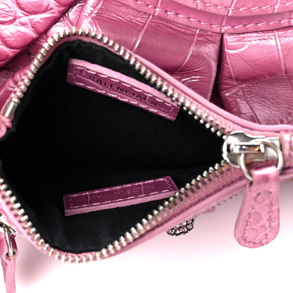 Balenciaga Metallic Extra Supple Calfskin Crystal Crocodile Embossed Small Le Cagole Shoulder Bag Pink 9 of 14