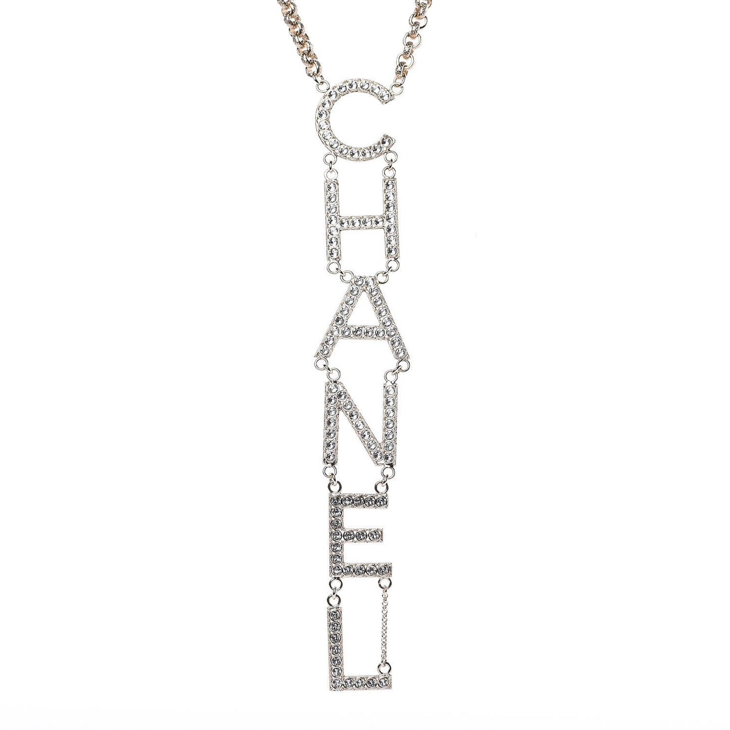 Metal Crystal Cha-Nel Logo Necklace Gold