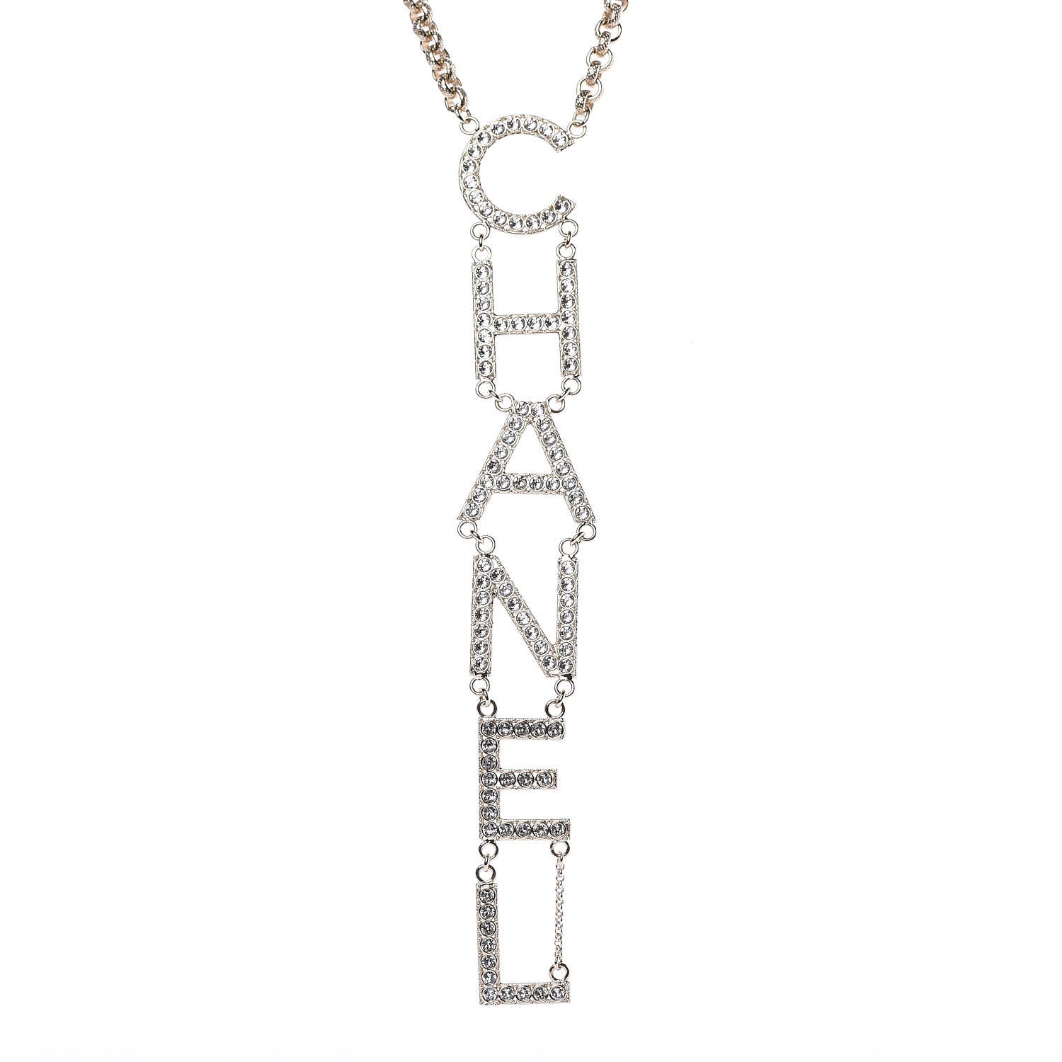 Chanel Metal Crystal Cha-Nel Logo Necklace Gold 5 of 6