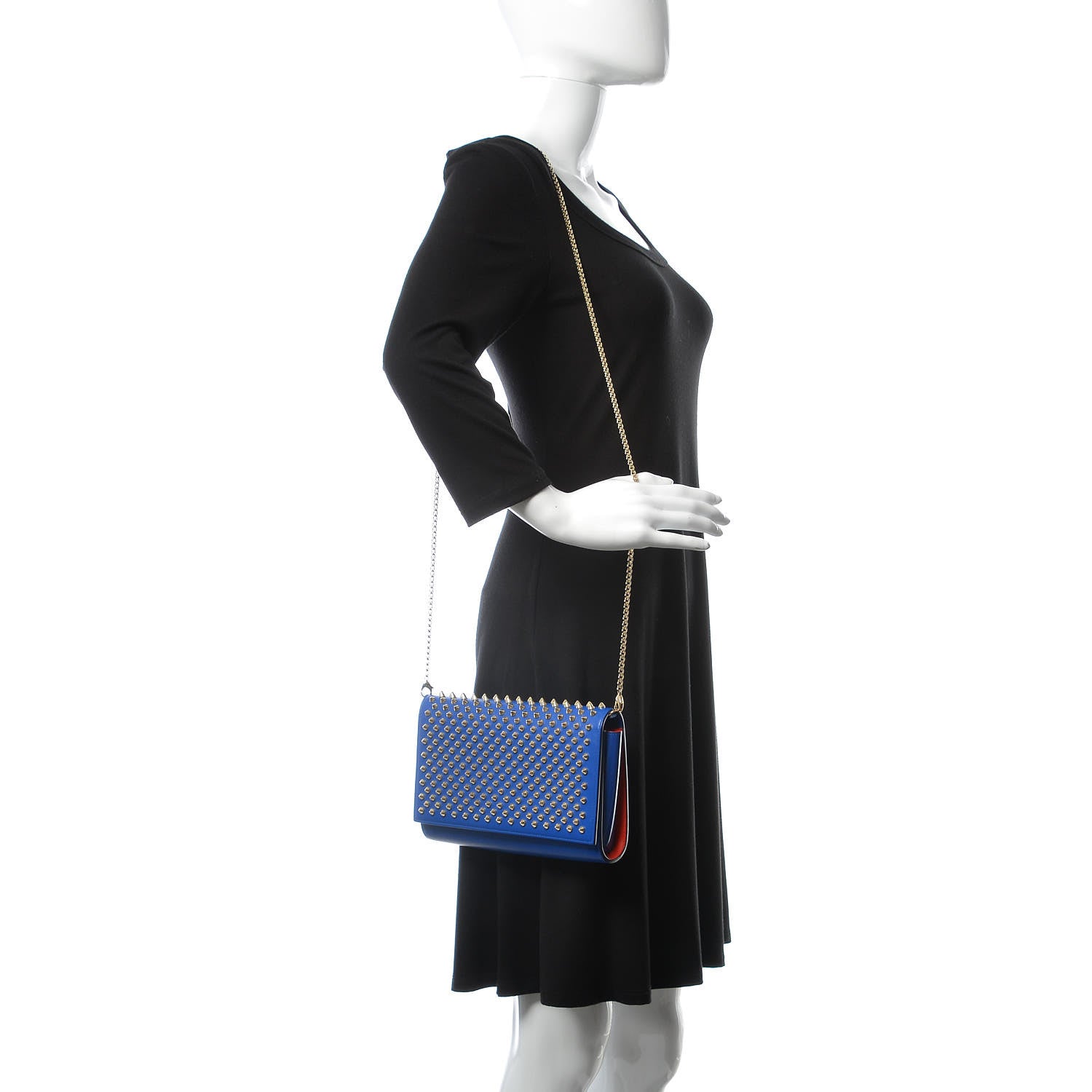 Christian Louboutin Calfskin Spikes Paloma Clutch Blue 2 of 11