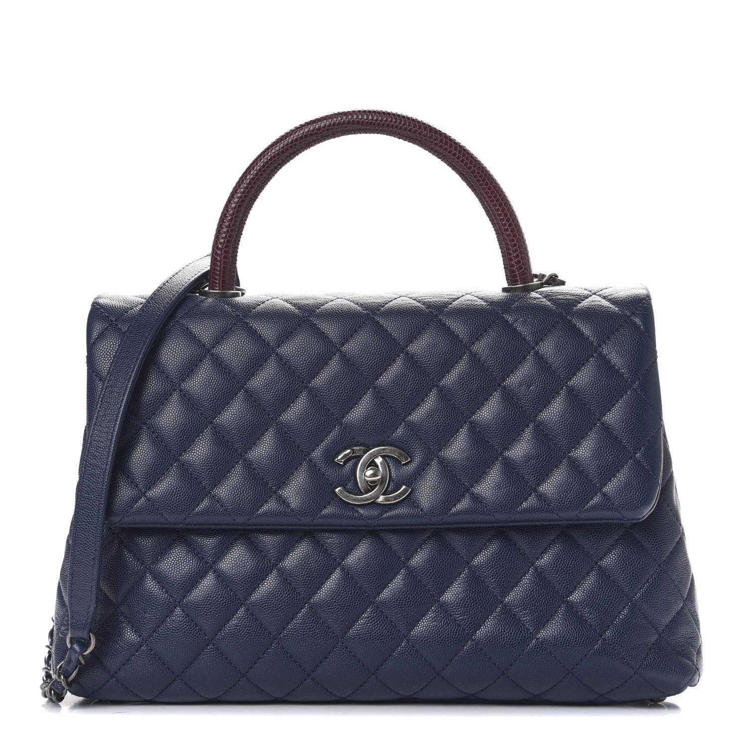 Chanel Caviar Lizard Quilted Medium Coco Handle Flap Navy 1 of 11