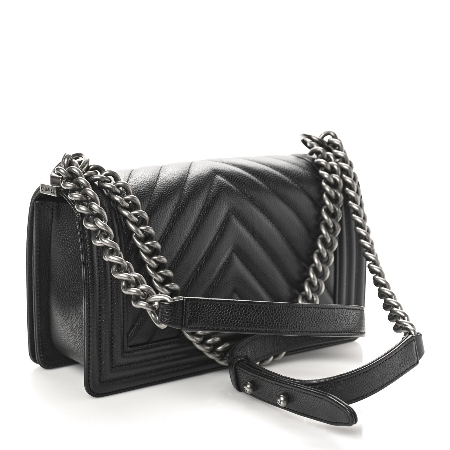 Chanel Caviar Chevron Quilted Medium Boy Flap Black 3 of 11