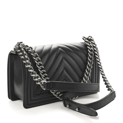 Chanel Caviar Chevron Quilted Medium Boy Flap Black 3 of 11