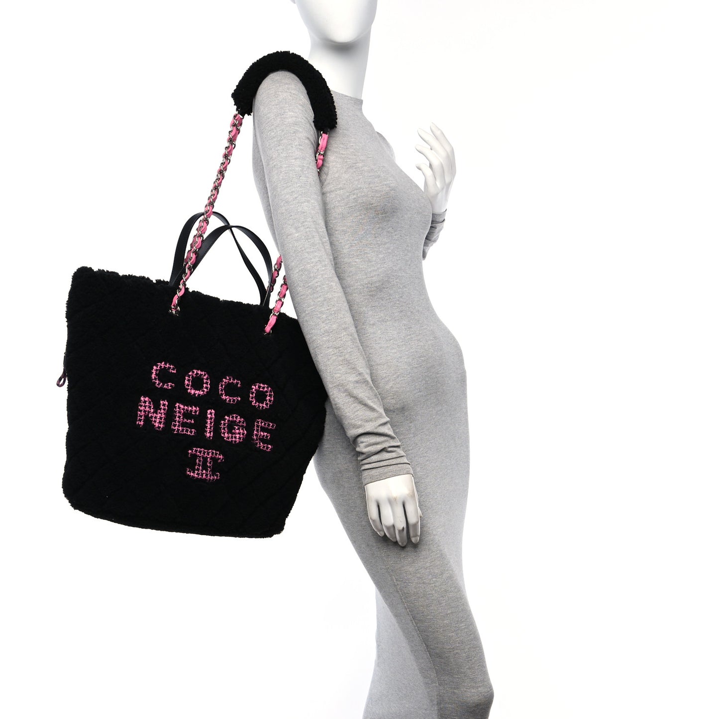 Shearling Sheepskin Large Coco Neige Tote Black
