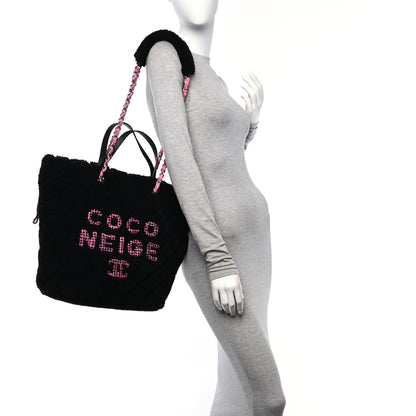 Chanel Shearling Sheepskin Large Coco Neige Tote Black 2 of 10