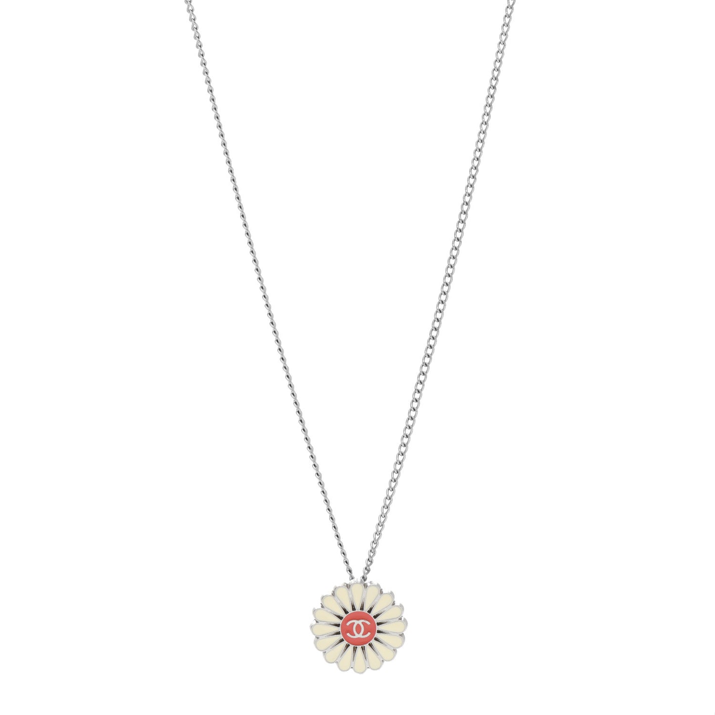 Metal Resin Flower Necklace White Red