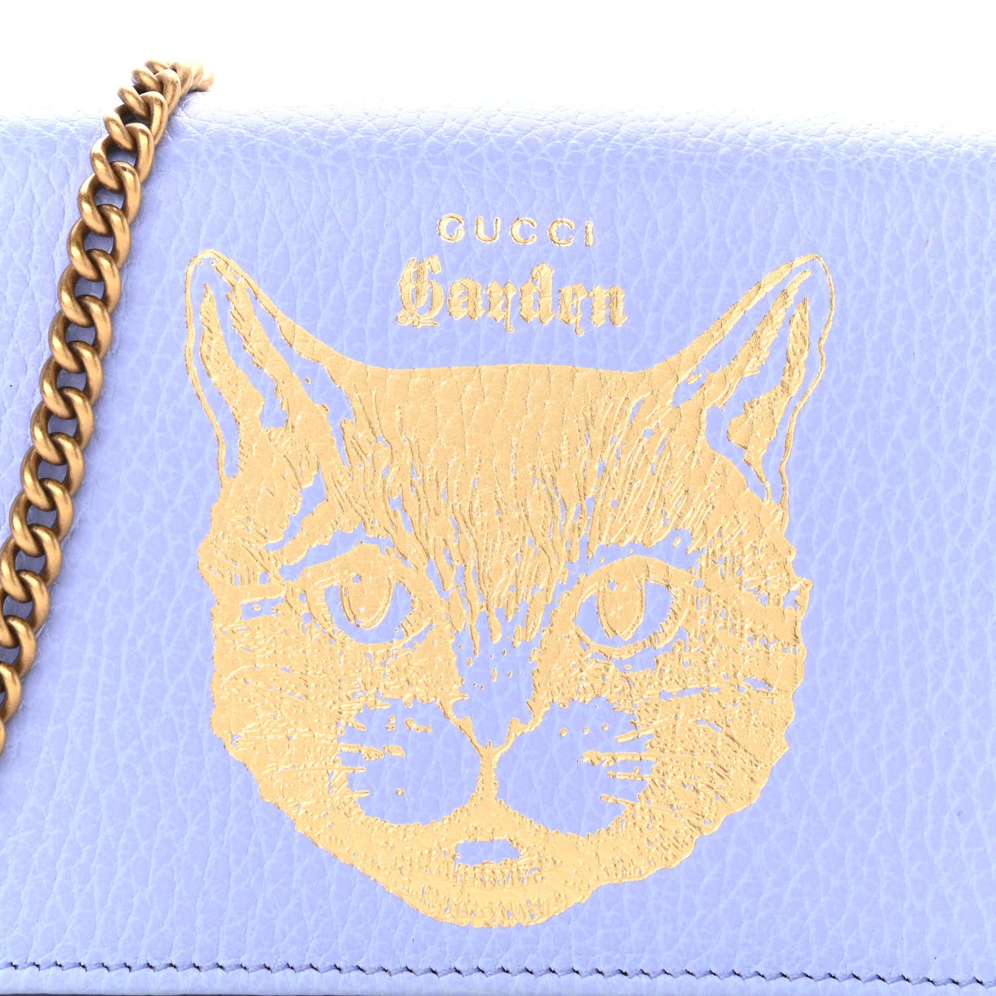 Dollar Calfskin Garden Mystic Cat Chain Wallet Periwinkle