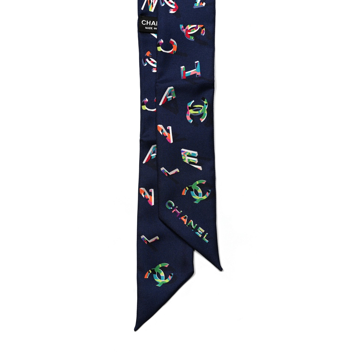 Chanel Silk CC Slim Bandeau Scarf Navy Blue Multicolor 2 of 4