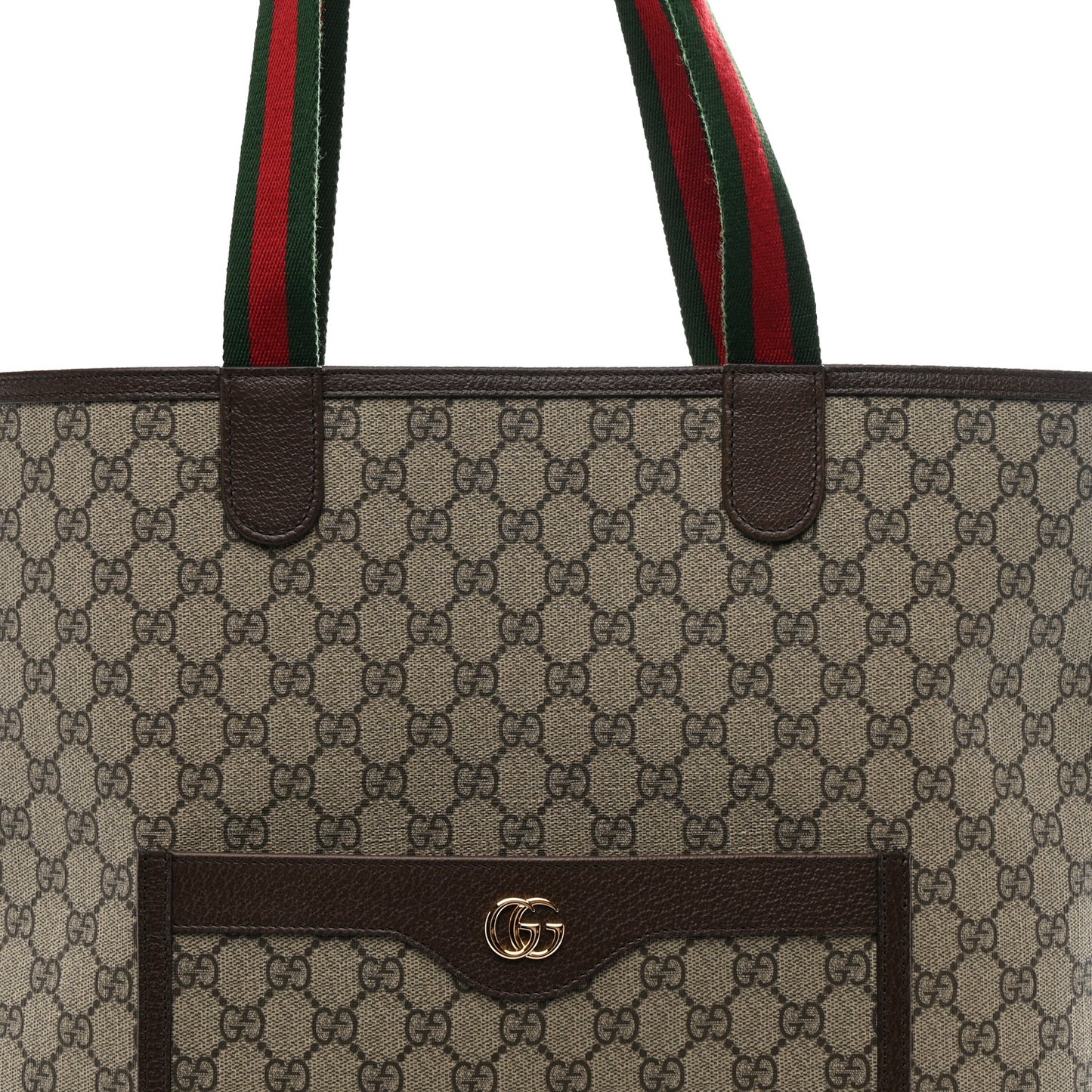 GG Supreme Monogram Web Large Ophidia Vertical  Front Pocket Shopping Tote Brown