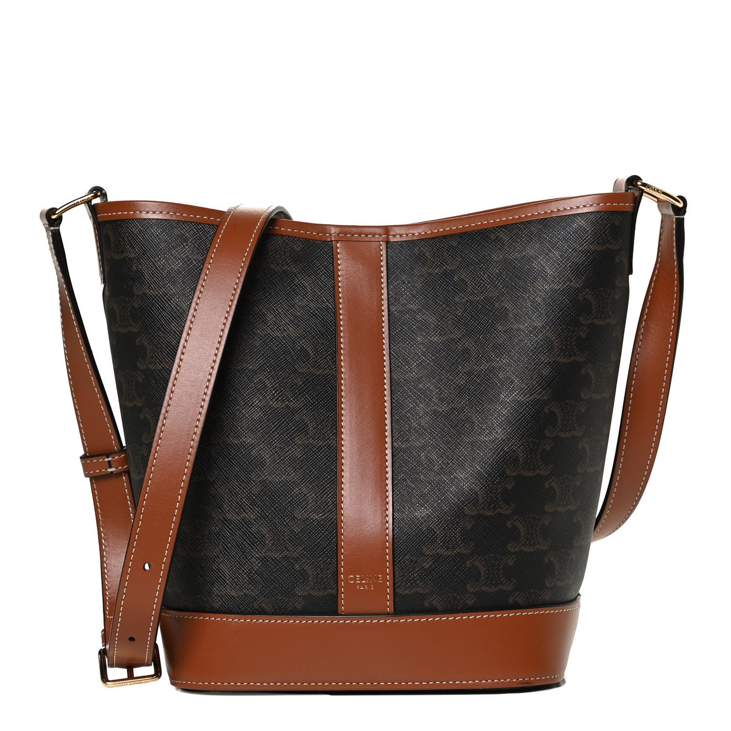 Triomphe Canvas Calfskin Small Bucket Bag Tan