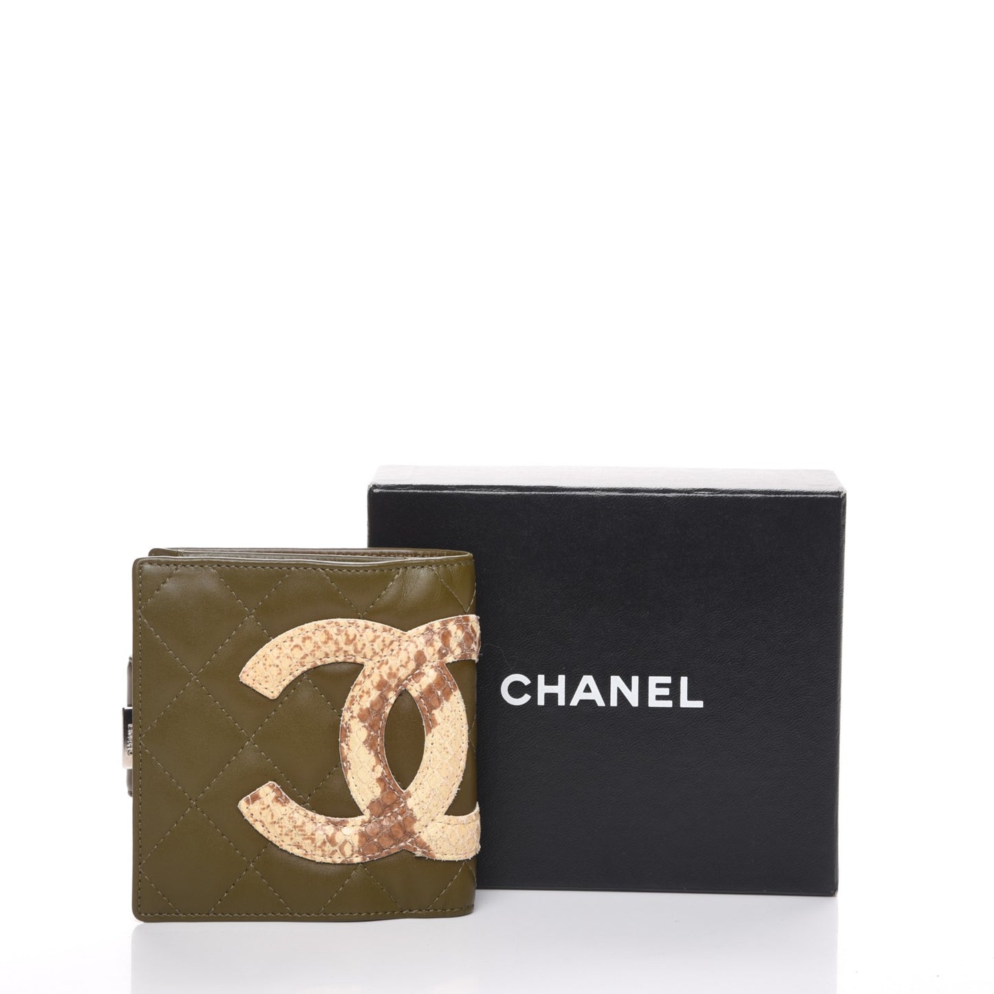 Calfskin Python Quilted Cambon Bi-Fold Wallet Khaki