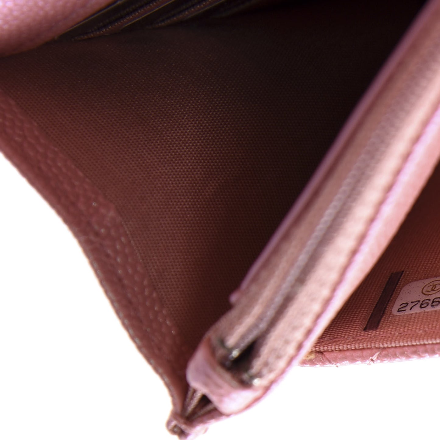 Iridescent Caviar Quilted Wallet on Chain WOC Pink