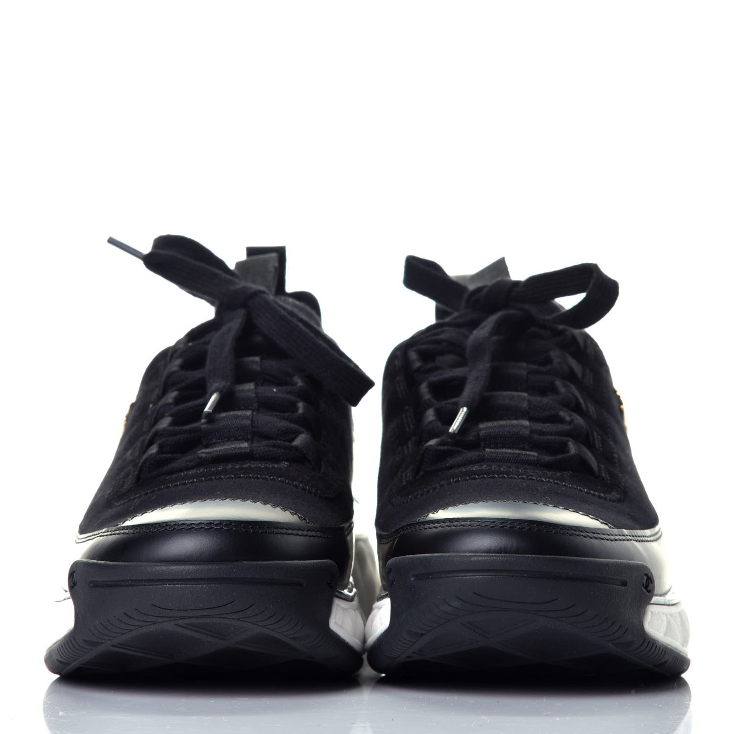 Chanel Velvet Calfskin Mixed Fibers CC Sneakers 37.5 Black 2 of 10
