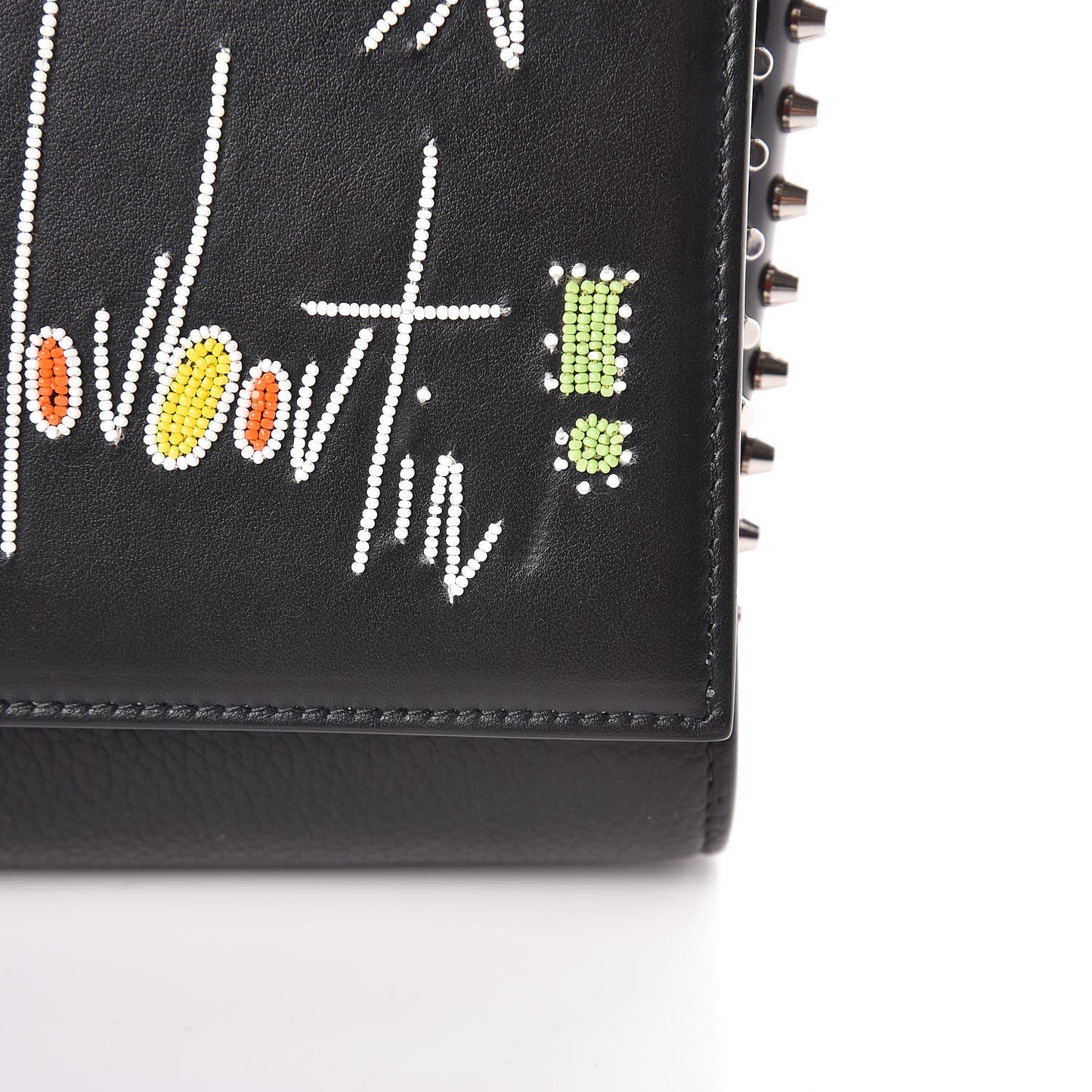 Calfskin Beaded Loubitag Paloma Clutch Black