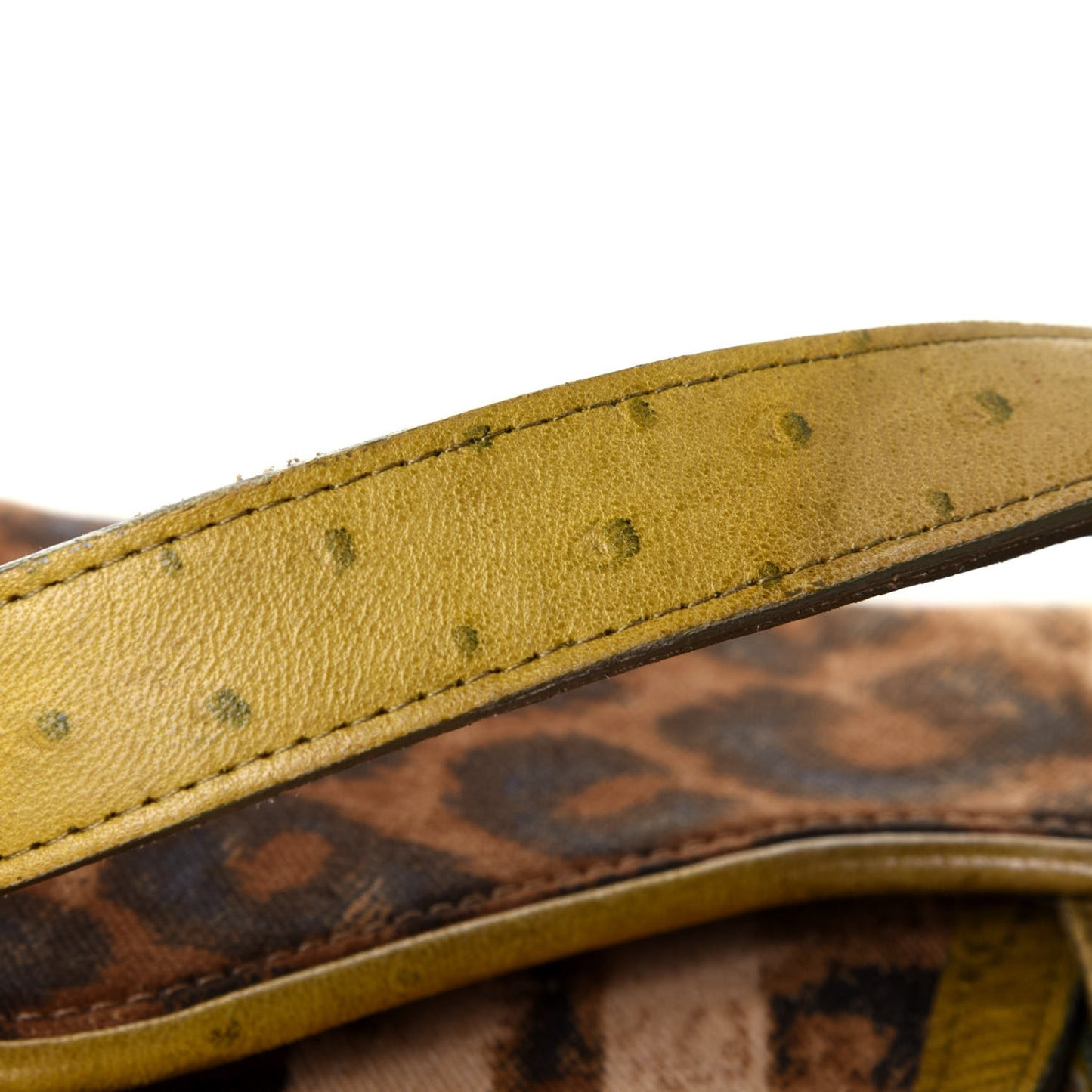 Canvas Leopard Print Ostrich Saddle Bag Brown Green