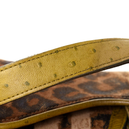 Christian Dior Canvas Leopard Print Ostrich Saddle Bag Brown Green 10 of 14