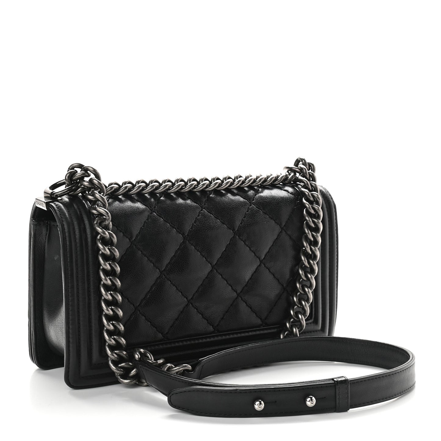 Calfskin Double Stitch Medium Boy Flap Black
