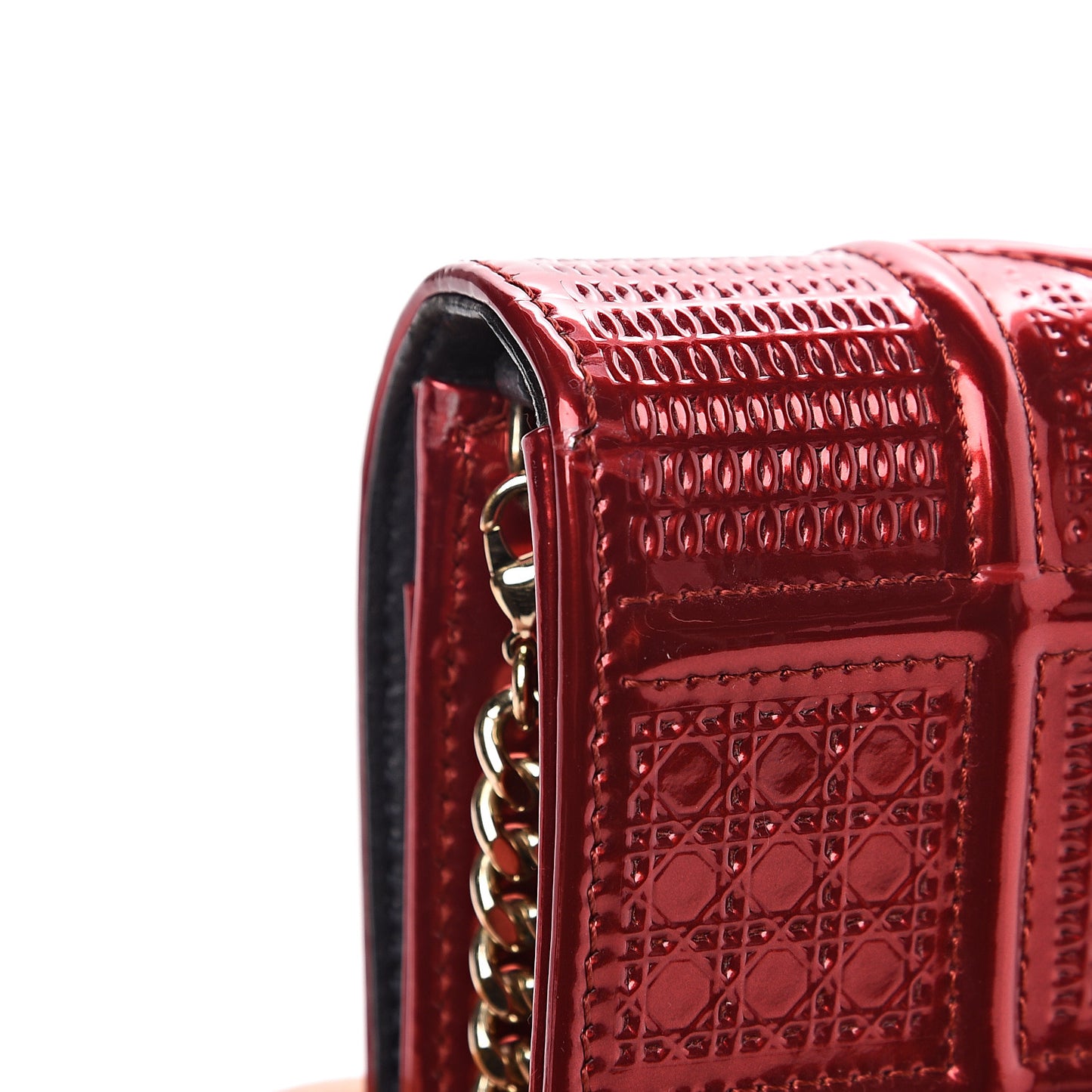 Metallic Patent Micro-Cannage Diorama Wallet on Chain Pouch Red