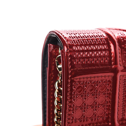 Christian Dior Metallic Patent Micro-Cannage Diorama Wallet on Chain Pouch Red 10 of 11