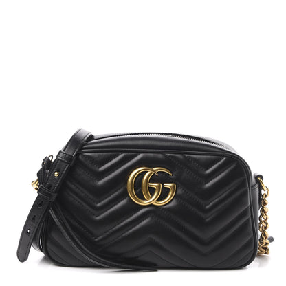 Gucci Calfskin Matelasse Small GG Marmont Chain Shoulder Bag Black 1 of 10