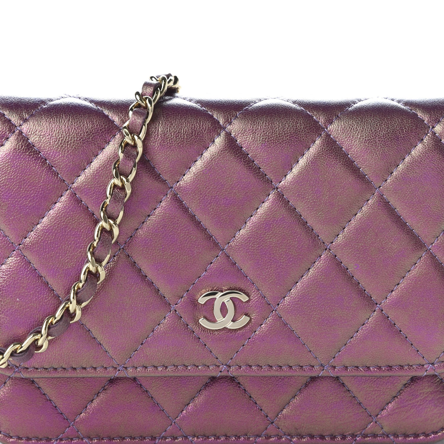 Chanel Iridescent Lambskin Quilted Mini Wallet On Chain WOC Purple 10 of 10