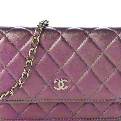 Chanel Iridescent Lambskin Quilted Mini Wallet On Chain WOC Purple 10 of 10