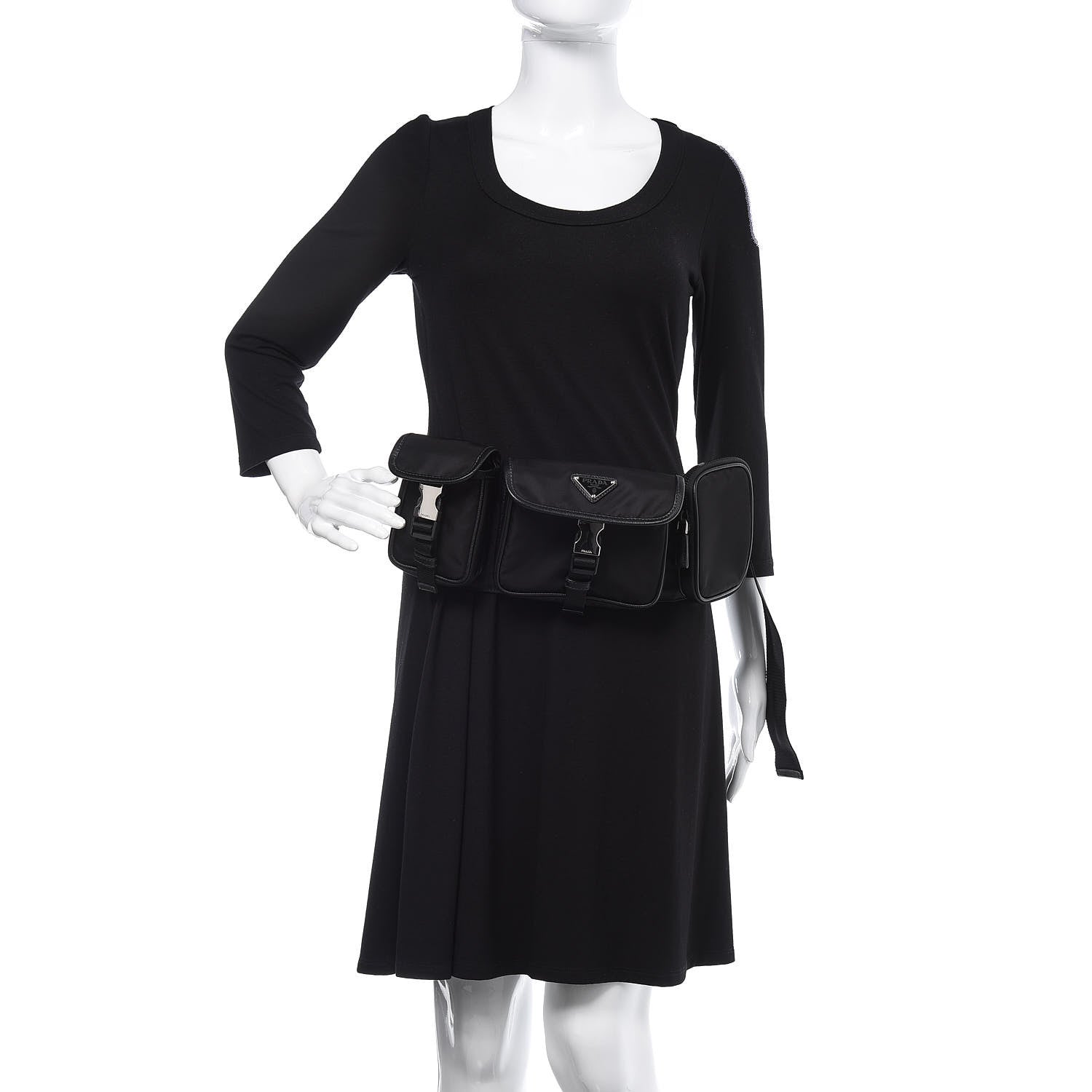 Prada Tessuto Nylon Saffiano Marsupio Triple Pocket Belt Bag Black 2 of 9