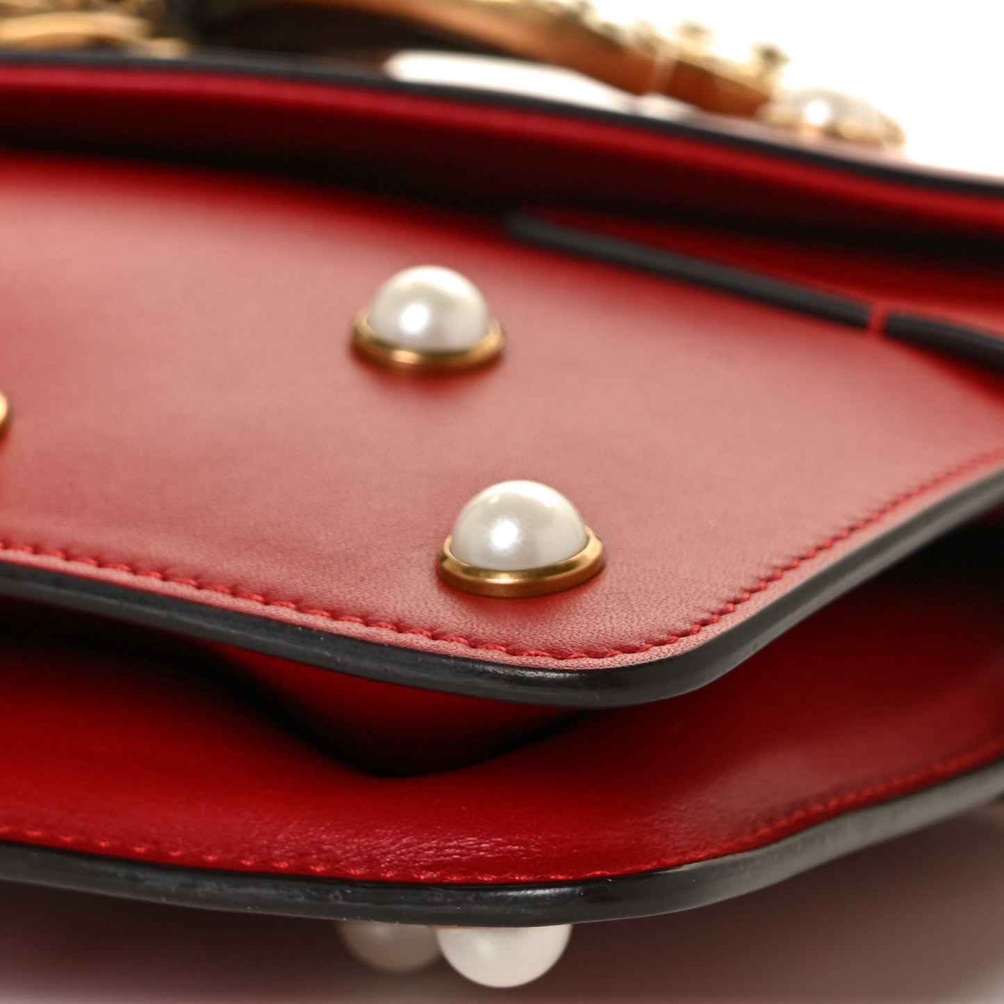 Calfskin Pearl Queen Margaret Studded Mini Broadway Bag Red