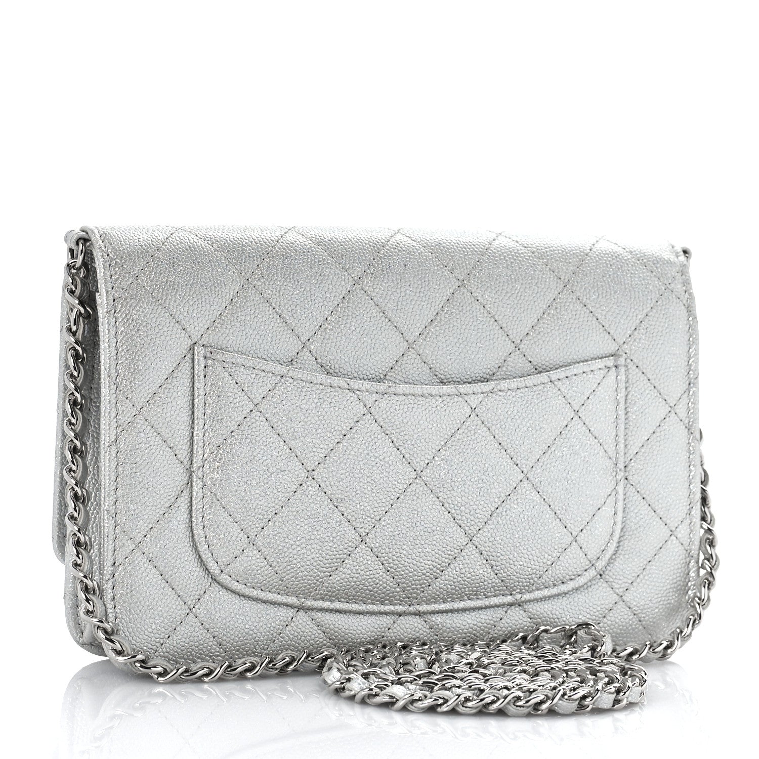 Chanel Metallic Caviar Quilted Wallet on Chain WOC Silver 2 of 11