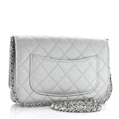 Chanel Metallic Caviar Quilted Wallet on Chain WOC Silver 2 of 11
